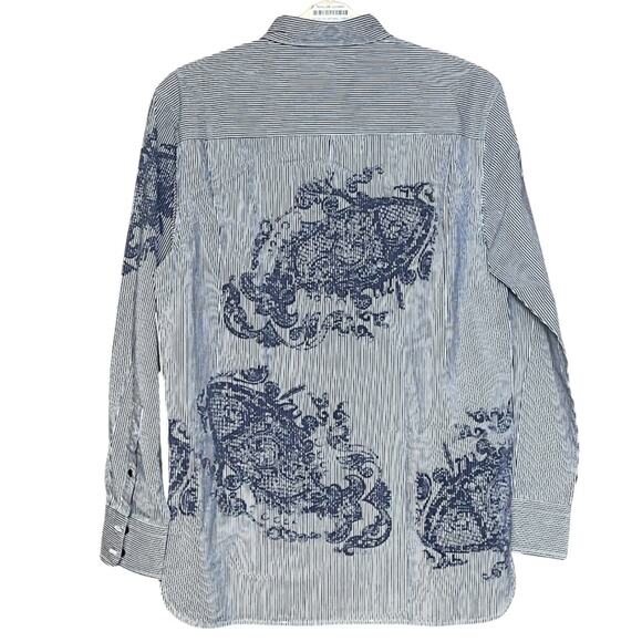 Perry Ellis long sleeve button up shirt party koi fish blue white stripe size S - Picture 3 of 6